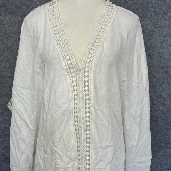 Tommy Bahama White Cotton Lace Trim Kaftan Boho Beach Vacation Cover Up Tunic LG - Picture 3 of 7